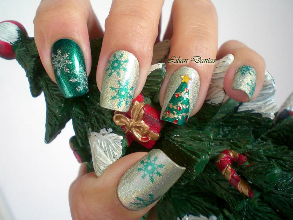 Silver and Green Snowflakes and Tree